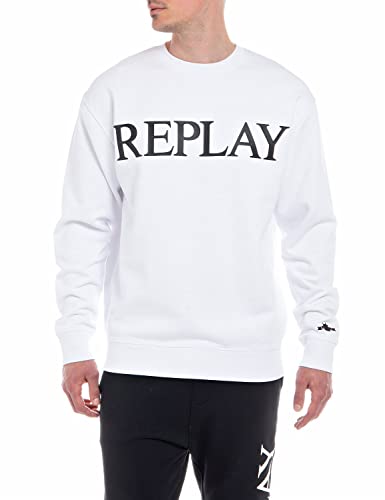 Replay Herren Sweatshirt 100% Baumwolle, Optical White 001 (Weiß), XXL von Replay