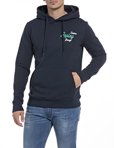 Replay Herren Hoodie mit Kapuze, Blue 085 (Blau), XL von Replay