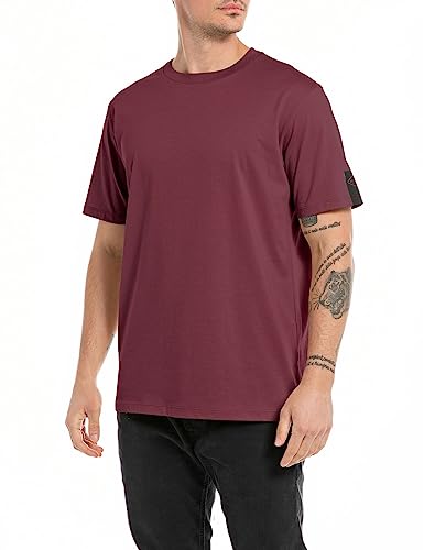 Replay Herren T-Shirt Kurzarm Rundhalsausschnitt, Amaranth Red 164 (Rot), S von Replay