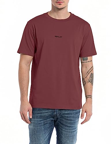 Replay Herren T-Shirt Kurzarm mit Logo, Amaranth Red 164 (Rot), L von Replay