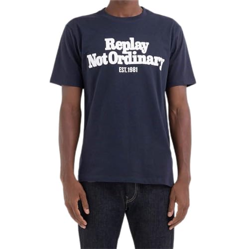 Replay Herren T-Shirt Kurzarm Rundhalsausschnitt Not Ordinary, Midnight Blue. 576 (Blau), XS von Replay