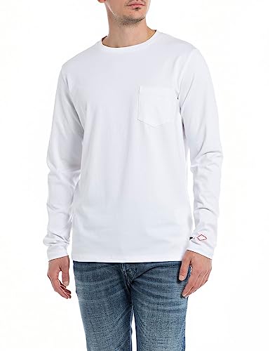 Replay Herren Langarmshirt mit Brusttasche, White 001 (Weiß), S von Replay