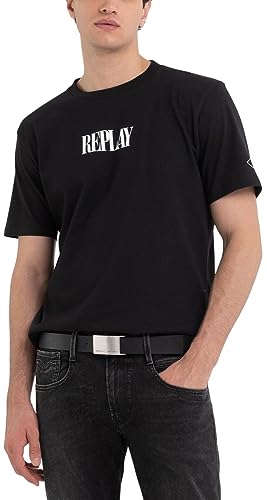 Replay Herren T-Shirt Kurzarm Rundhalsausschnitt mit Logo, Black 098 (Schwarz), XS von Replay