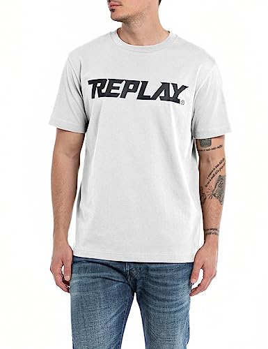 Replay Herren T-Shirt Kurzarm Rundhalsausschnitt mit Logo, White 001 (Weiß), 3XL von Replay