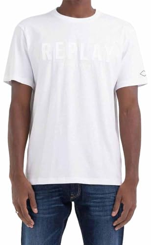 Replay Herren T-Shirt Kurzarm aus Baumwolle, Weiß (White 001), L von Replay