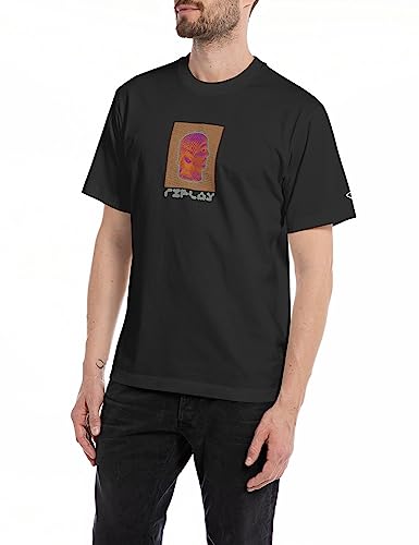 Replay Herren T-Shirt Kurzarm Rundhalsausschnitt mit Backprint, Black 098 (Schwarz), M von Replay
