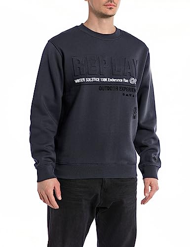 Replay Herren Sweatshirt mit Logo ohne Kapuze, Deep Navy 715 (Blau), L von Replay