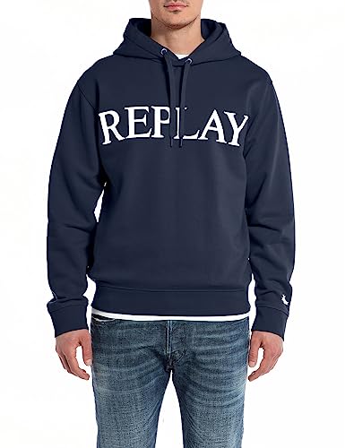 Replay Herren M6711 Kapuzenpullover, 085 Blue, S von Replay