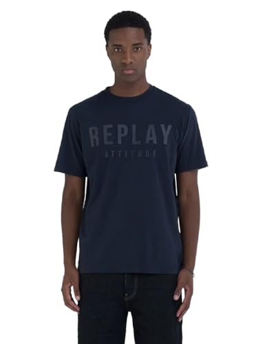 Replay Herren M6931 T-Shirt, 088 Deep Blue, S EU Replay Herren M6931 T-Shirt, 088 Deep Blue, S EU von Replay