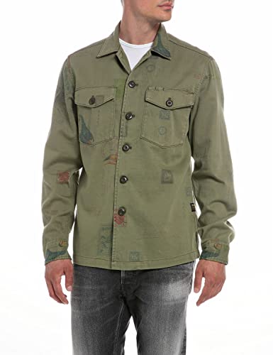 Replay Herren Hemdjacke mit Knopfleiste, Light Military 010 (Grün), XL von Replay