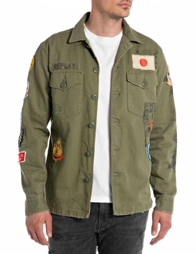 Replay Herren M8825P Hemdjacke, 833 Light Military, Large von Replay