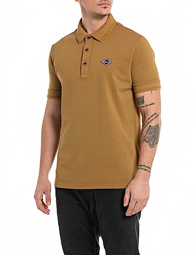 Replay Herren Poloshirt Kurzarm aus Baumwolle, Caramel 720 (Braun), L von Replay