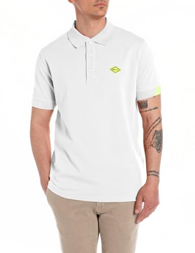 REPLAY Herren Poloshirt Kurzarm Regular-Fit mit Stretch, Off White 801 (Weiß), XXL von Replay