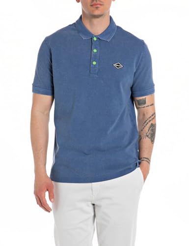 Replay Herren Poloshirt Kurzarm aus Baumwolle, Atlantic Blue 690 (Blau), 3XL von Replay