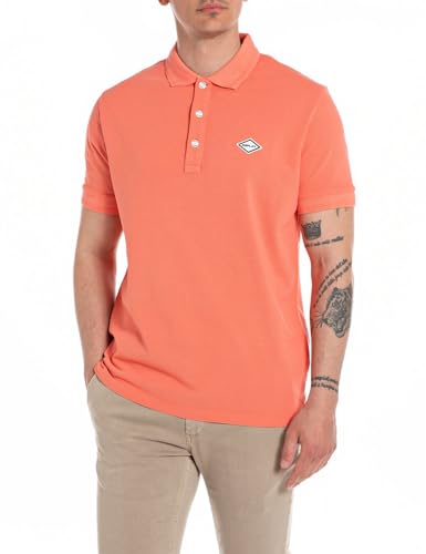 Replay Herren Poloshirt Kurzarm aus Baumwolle, Coral Pink 051 (Orange), L von Replay