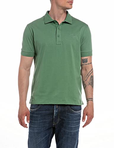 Replay Herren Poloshirt Kurzarm aus Baumwolle, Army 136 (Grün), L von Replay