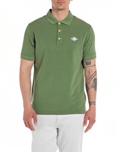 Replay Herren Poloshirt Kurzarm aus Baumwolle, Combat Green 830 (Grün), XL von Replay