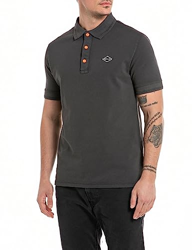 Replay Herren Poloshirt Kurzarm aus Baumwolle, Blackboard 099 (Schwarz), L von Replay