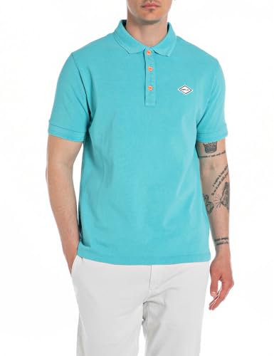 Replay Herren Poloshirt Kurzarm aus Baumwolle, Maui Azure 384 (Türkis), L von Replay