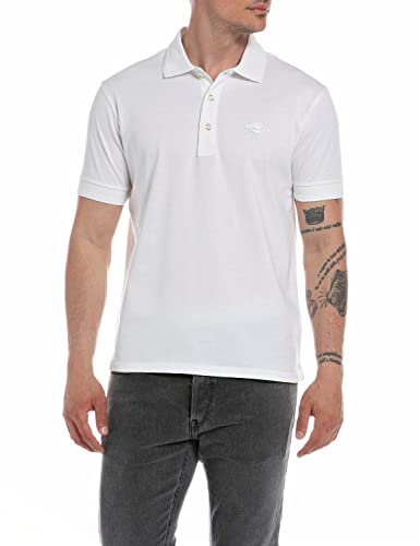 Replay Herren Poloshirt Kurzarm aus Baumwolle, Off White 801 (Weiß), XS von Replay