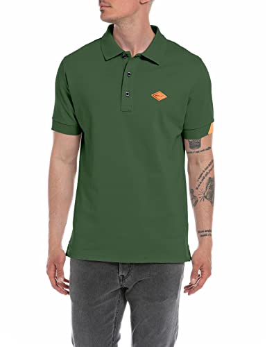 REPLAY Herren Poloshirt Kurzarm Regular-Fit mit Stretch, Army 136 (Grün), M von Replay