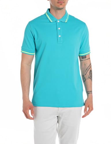 Replay Herren Poloshirt Kurzarm mit Stretch, Maui Azure 384 (Türkis), 3XL von Replay