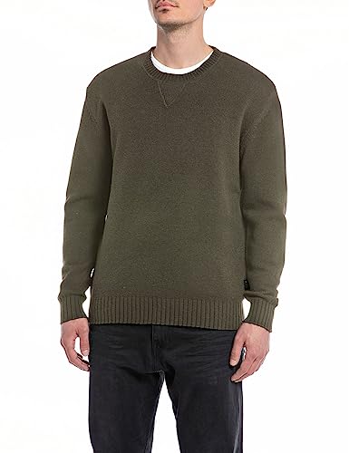 Replay Herren Pullover Recyceltes Material, Mud Green 212 (Grün), 3XL von Replay