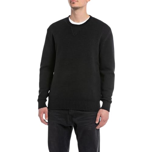 Replay Herren Pullover Recyceltes Material, Schwarz (Black 098), M von Replay