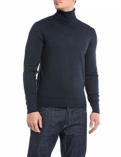 Replay Herren Pullover Rollkragenpullover aus Wolle, Dark Navy 970 (Blau), XL von Replay