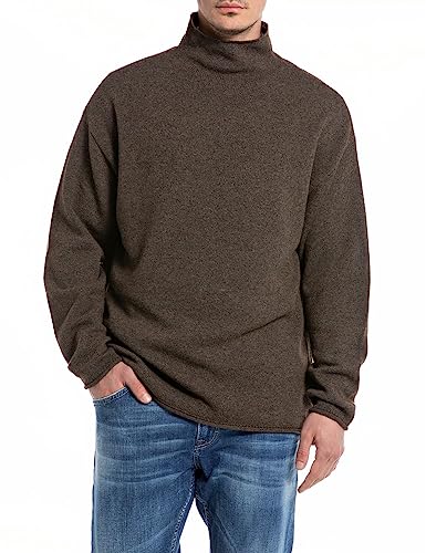 Replay Herren Pullover Rollkragenpullover aus Wolle, Nut Melange M23 (Braun), XXL von Replay
