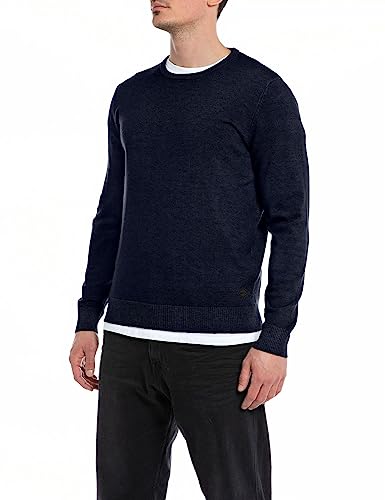 Replay Herren Pullover aus Wollmix, Dark Navy 970 (Blau), M von Replay