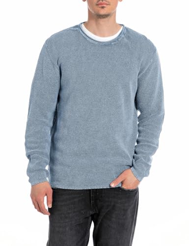 Replay Herren Pullover aus Baumwolle, Blau (Dusty Azure 281), XL von Replay