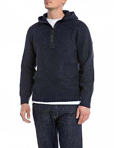 Replay Herren Pullover mit Reißverschluss Recyceltes Material, Blau (Deep Navy 715), XXL von Replay