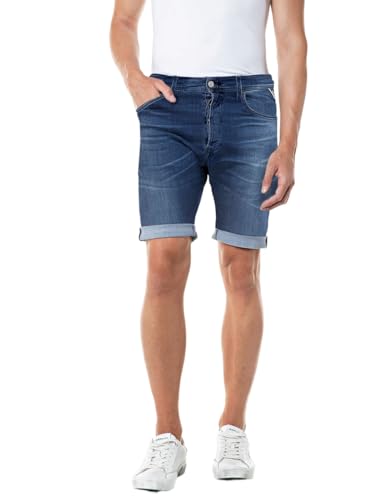 Replay Herren Jeans Shorts RBJ 901 Tapered-Fit mit Power Stretch, Medium Blue 009 (Blau), 29 von Replay