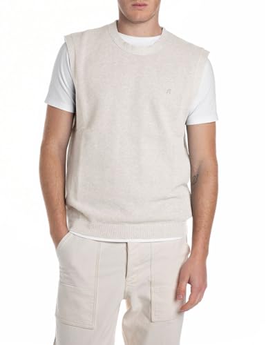 Replay Herren Pullunder Rundhalsausschnitt, Ivory 865 (Elfenbein), L von Replay