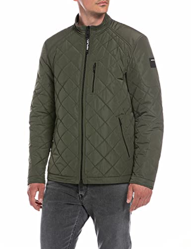 Replay Herren Steppjacke mit Reißverschluss, Dark Military 432 (Grün), L von Replay