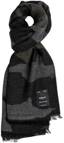 Replay Herren Schal mit Print, Mehrfarbig (Midnight Blu+Green+Dk Gray X016), Onesize von Replay