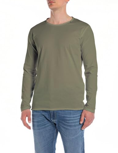 Replay Herren Shirt Langarm mit Rundhals Ausschnitt, Grün (Light Military 408), M von Replay