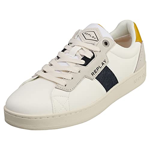 REPLAY Herren Smash Denim Sneaker, 086 White Yellow, 43 EU von Replay