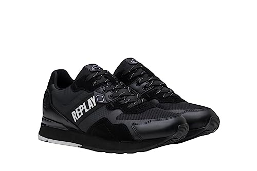 Replay Herren Sneaker Adrien Shiny Schuhe, Schwarz (Black 003), 43 von Replay