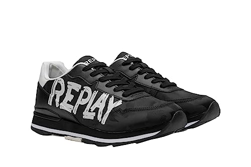 Replay Herren Sneaker Arthur Logo Schuhe, Schwarz (Black White 008), 42 von Replay