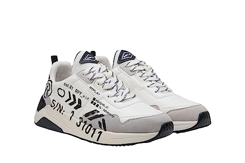 Replay Herren Sneaker Tennet Print Schuhe, Weiß (White Black 062), 42 von Replay
