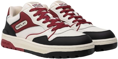 Replay Herren Sneaker aus Leder, Mehrfarbig (Black Off Wht Red 3182), 44 von Replay