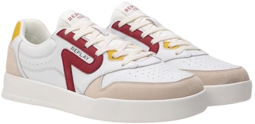 Replay Herren Sneaker aus Leder, Mehrfarbig (White Red 079), 40 von Replay