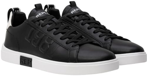 Replay Herren Sneaker aus Leder, Schwarz (Black White 008), 40 von Replay