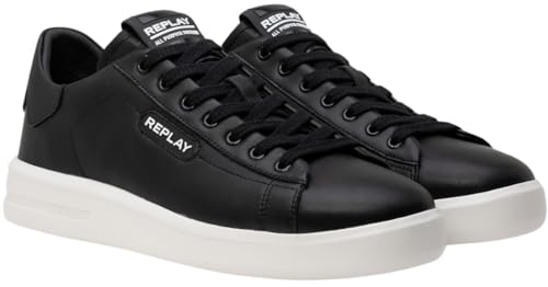 Replay Herren Sneaker aus Leder, Weiß (White Black 062), 45 von Replay