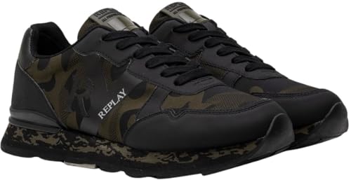 Replay Herren Sneaker mit Logo, Mehrfarbig (Camo Green Black 3138), 44 von Replay