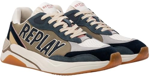 Replay Herren Sneaker mit Logo, Mehrfarbig (Lt Navy Beige 3308), 43 von Replay