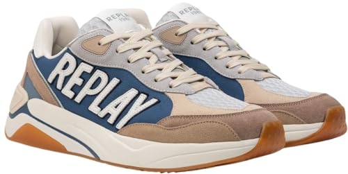 Replay Herren Sneaker mit Logo, Mehrfarbig (Lt Navy Beige 3308), 43 von Replay