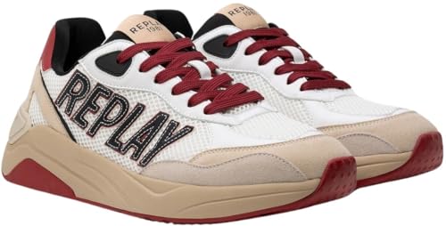 Replay Herren Sneaker mit Logo, Mehrfarbig (White Red 079), 43 von Replay